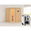 Ecksauna aus Holz mit Saunaofen