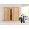 Elementsauna 'Valeria' naturbelassen mit Energiespartür und Kranz 3,6 kW Ofen integrierte Steuerung 165 x 165 x 202 cm
