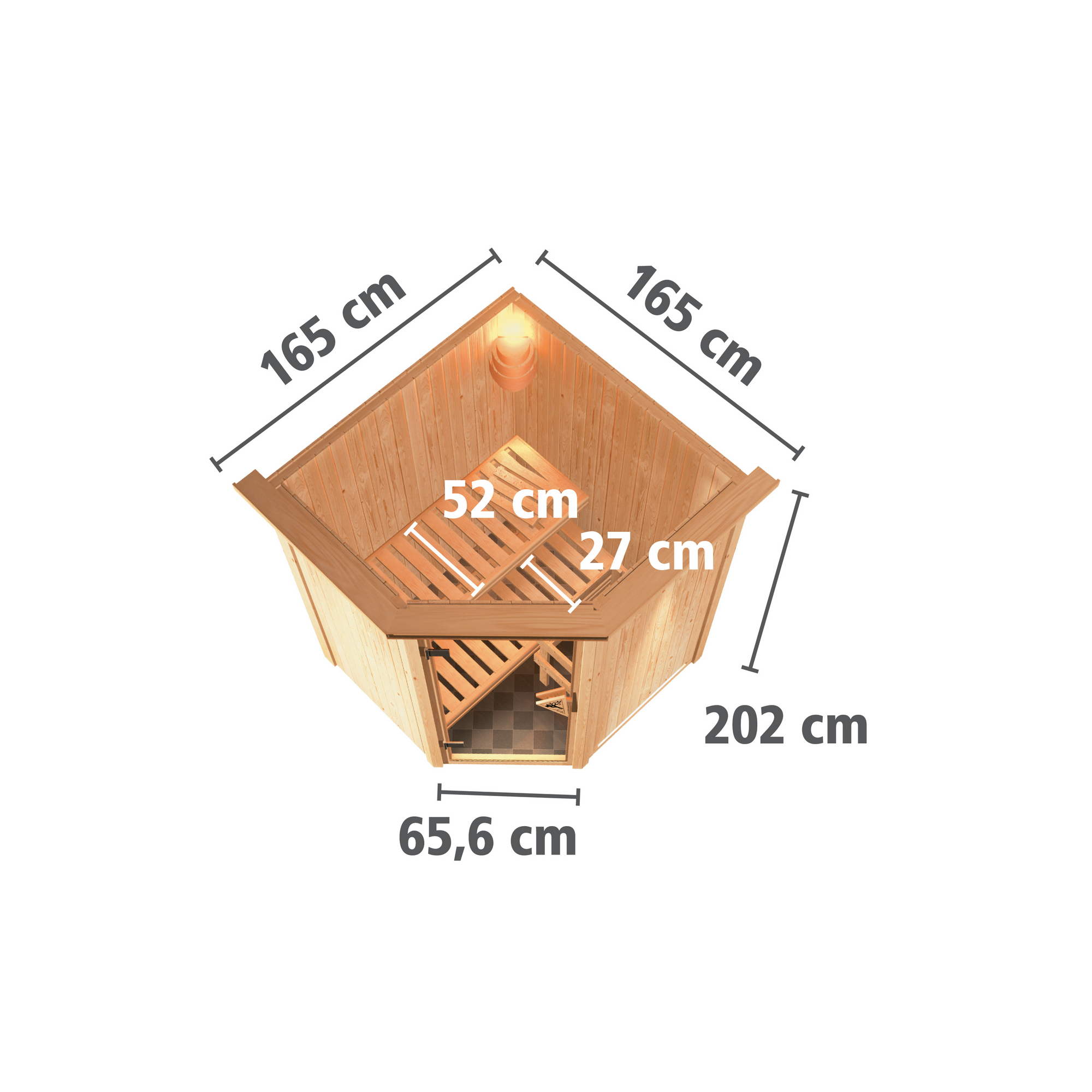 Elementsauna 'Valeria' naturbelassen mit Energiespartür und Kranz 3,6 kW Bio-Ofen externe Steuerung Easy 165 x 165 x 202 cm