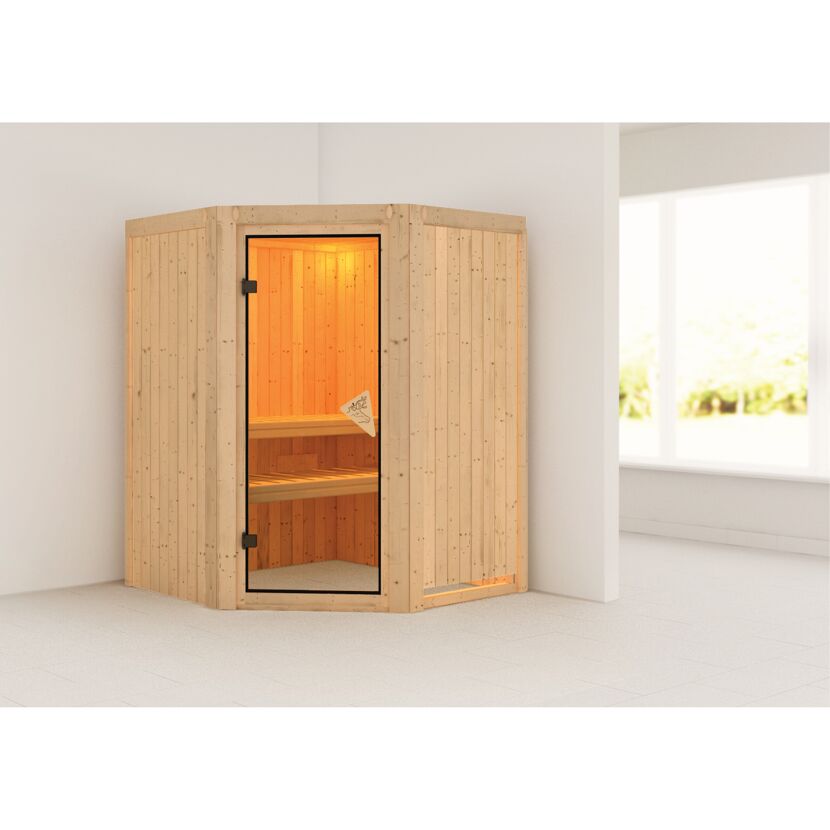 Eck-Sauna Valeria aus hellem Holz