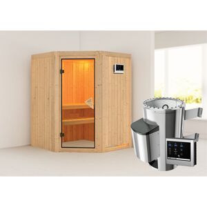 Elementsauna 'Valeria' naturbelassen mit bronzierter Tür mit 3,6 kW Ofen externe Steuerung Easy 151 x 151 x 198 cm