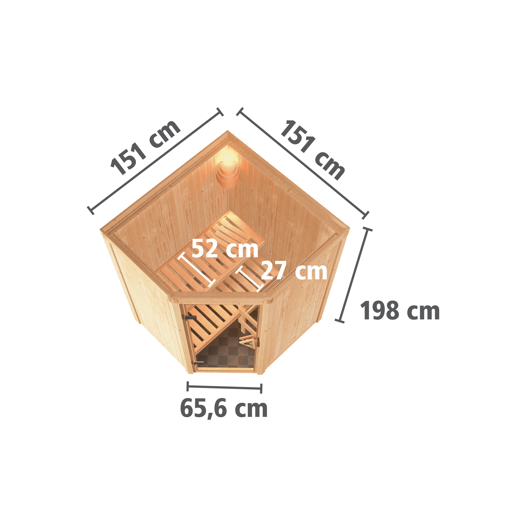 Elementsauna 'Valeria' naturbelassen mit bronzierter Tür mit 3,6 kW Ofen externe Steuerung Easy 151 x 151 x 198 cm