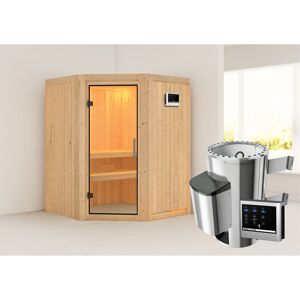 Elementsauna 'Valeria' naturbelassen mit Klarglastür 3,6 kW Ofen externe Steuerung Easy 151 x 151 x 198 cm