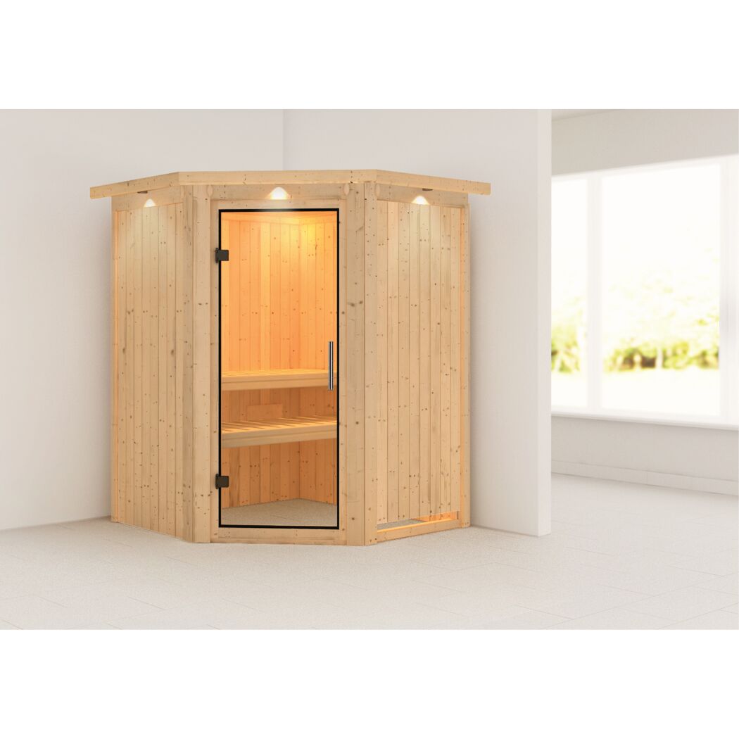 Elementsauna 'Valeria' naturbelassen mit Kranz und Klarglastür 165 x 165 x 202 cm