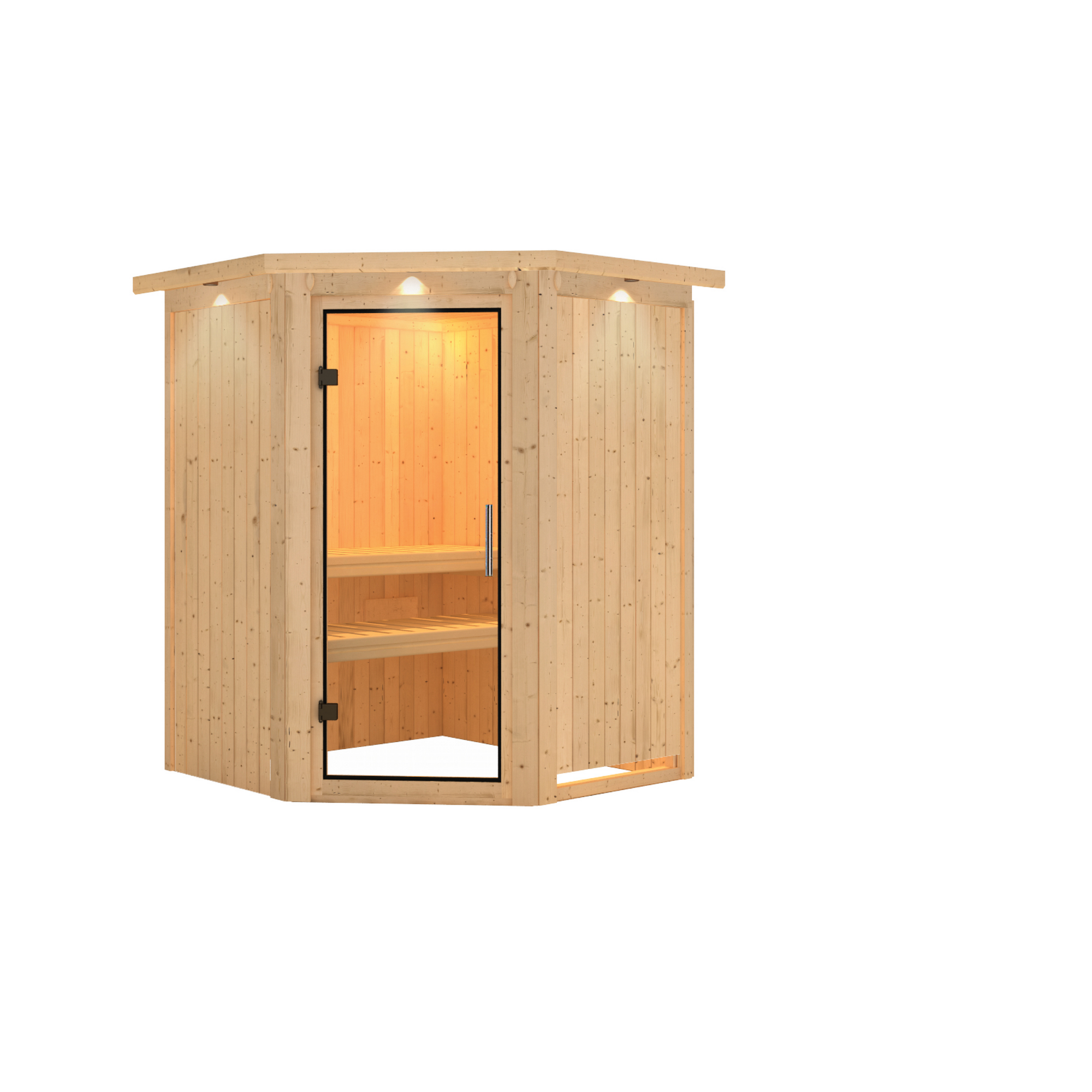 Elementsauna 'Valeria' naturbelassen mit Kranz und Klarglastür 165 x 165 x 202 cm