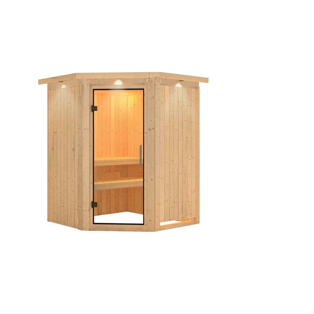 Elementsauna 'Valeria' naturbelassen mit Kranz und Klarglastür 165 x 165 x 202 cm