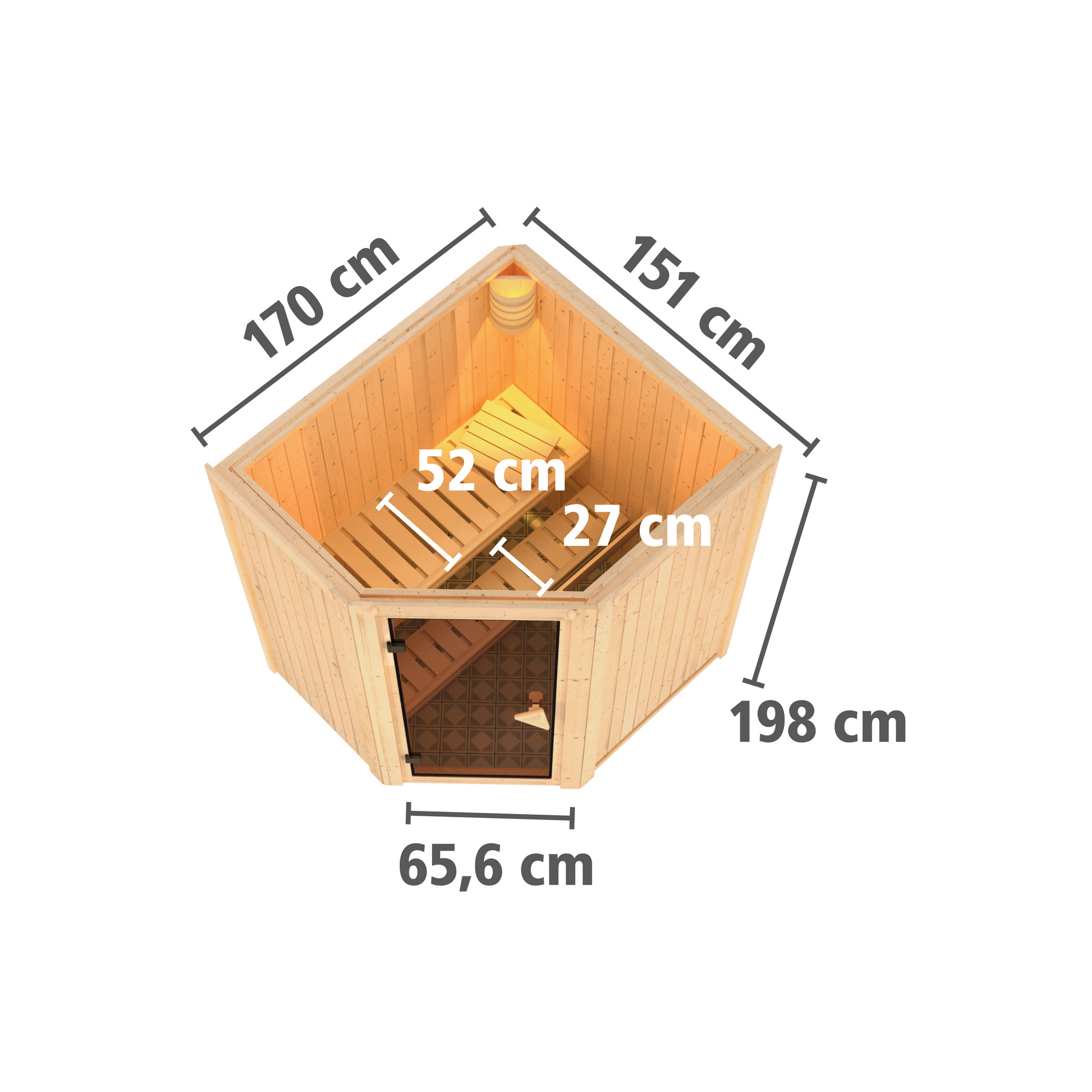 Elementsauna 'Emma' naturbelassen mit Energiespartür 3,6 kW Ofen integrierte Steuerung 170 x 151 x 198 cm + product picture