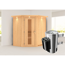 Elementsauna 'Emma' naturbelassen mit Energiespartür und Kranz 3,6 kW Ofen integrierte Steuerung 184 x 165 x 202 cm