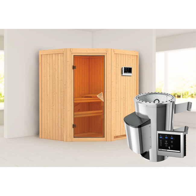 Bild von Elementsauna 'Emma' naturbelassen mit bronzierter Tür mit 3,6 kW Ofen externe Steuerung Easy 170 x 151 x 198 cm