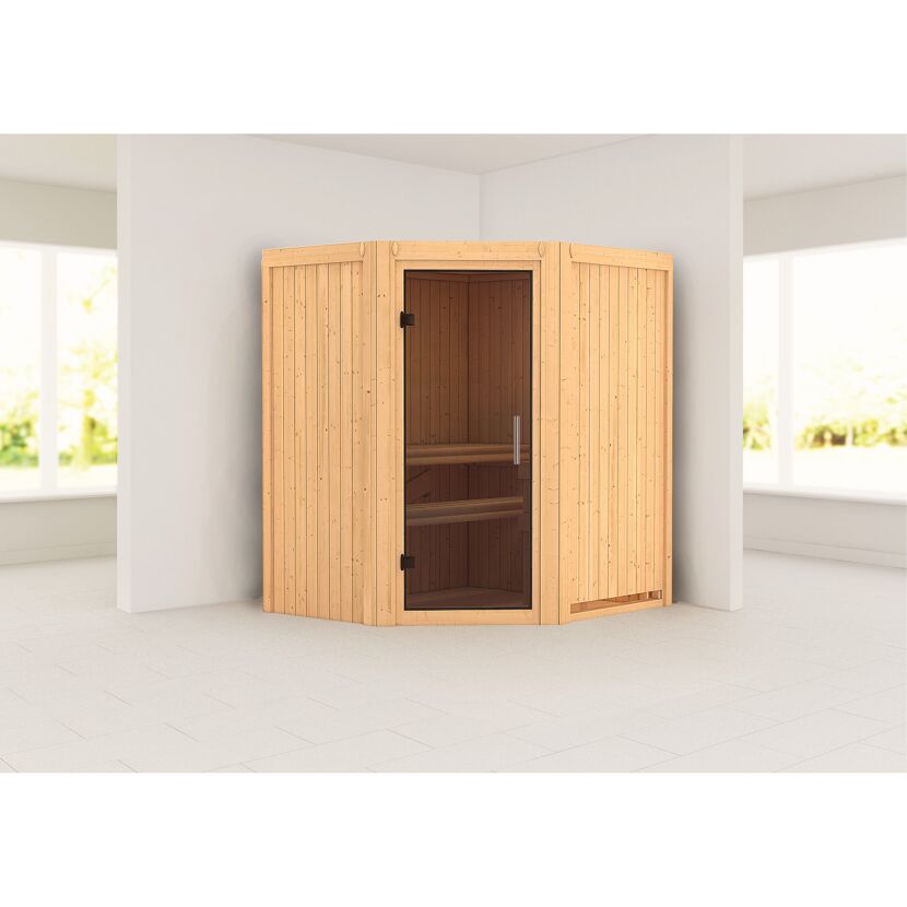 Elementsauna 'Emma' naturbelassen mit graphitfarbener Tür 170 x 151 x 198 cm