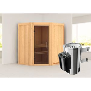 Elementsauna 'Emma' naturbelassen mit graphitfarbener Tür 3,6 kW Ofen integrierte Steuerung 170 x 151 x 198 cm