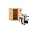 Eck-Sauna aus Holz mit Saunaofen
