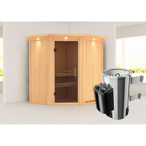 Elementsauna 'Emma' naturbelassen mit Kranz und graphitfarbener Tür 3,6 kW Ofen integrierte Steuerung 184 x 165 x 202 cm