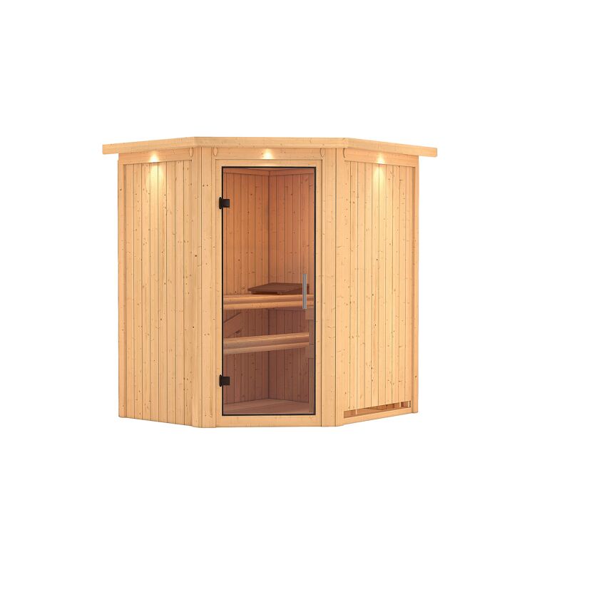 Elementsauna 'Emma' naturbelassen mit Kranz und Klarglastür 184 x 165 x 202 cm