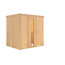 Holzsauna mit offener Tür und Fenster