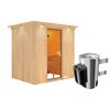 Elementsauna 'Carla' naturbelassen mit Kranz und bronzierter Tür 3,6 kW Ofen integrierte Steuerung 210 x 165 x 202 cm
