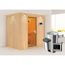 Elementsauna 'Carla' naturbelassen mit Kranz und bronzierter Tür 3,6 kW Ofen externe Steuerung Easy 210 x 165 x 202 cm