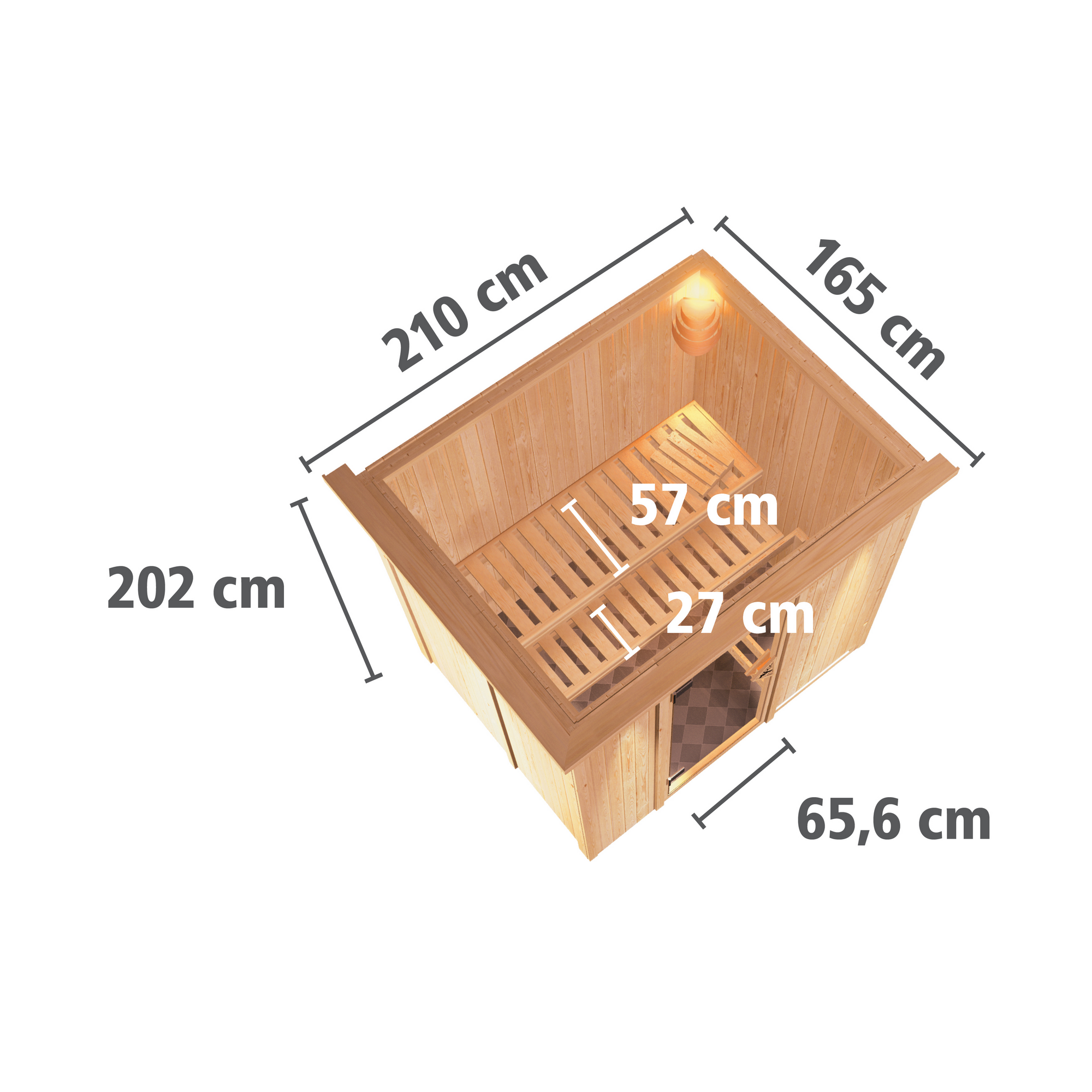 Elementsauna 'Carla' naturbelassen mit Kranz und bronzierter Tür 3,6 kW Ofen externe Steuerung Easy 210 x 165 x 202 cm