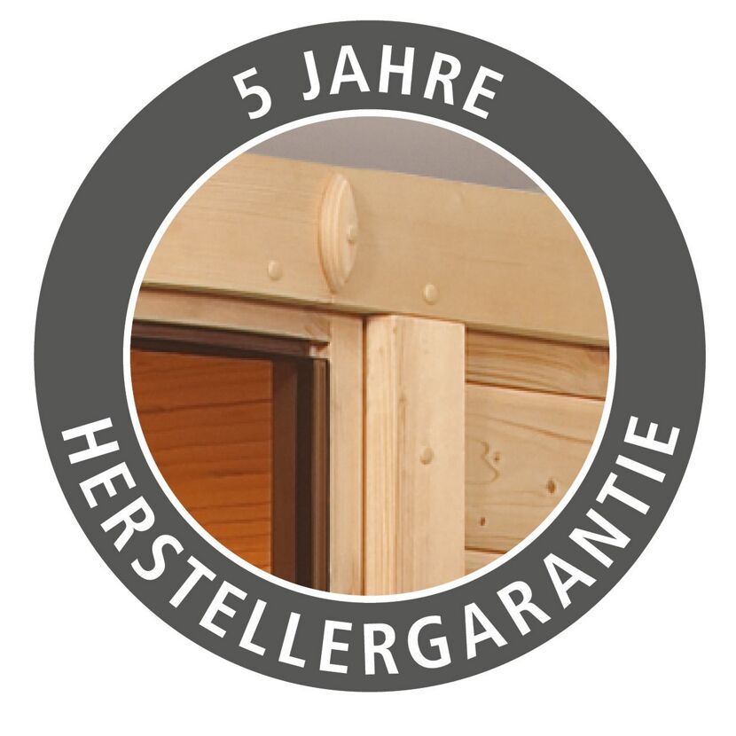Elementsauna 'Carla' naturbelassen mit graphitfarbener Tür 3,6 kW Bio-Ofen externe Steuerung Easy 196 x 151 x 198 cm