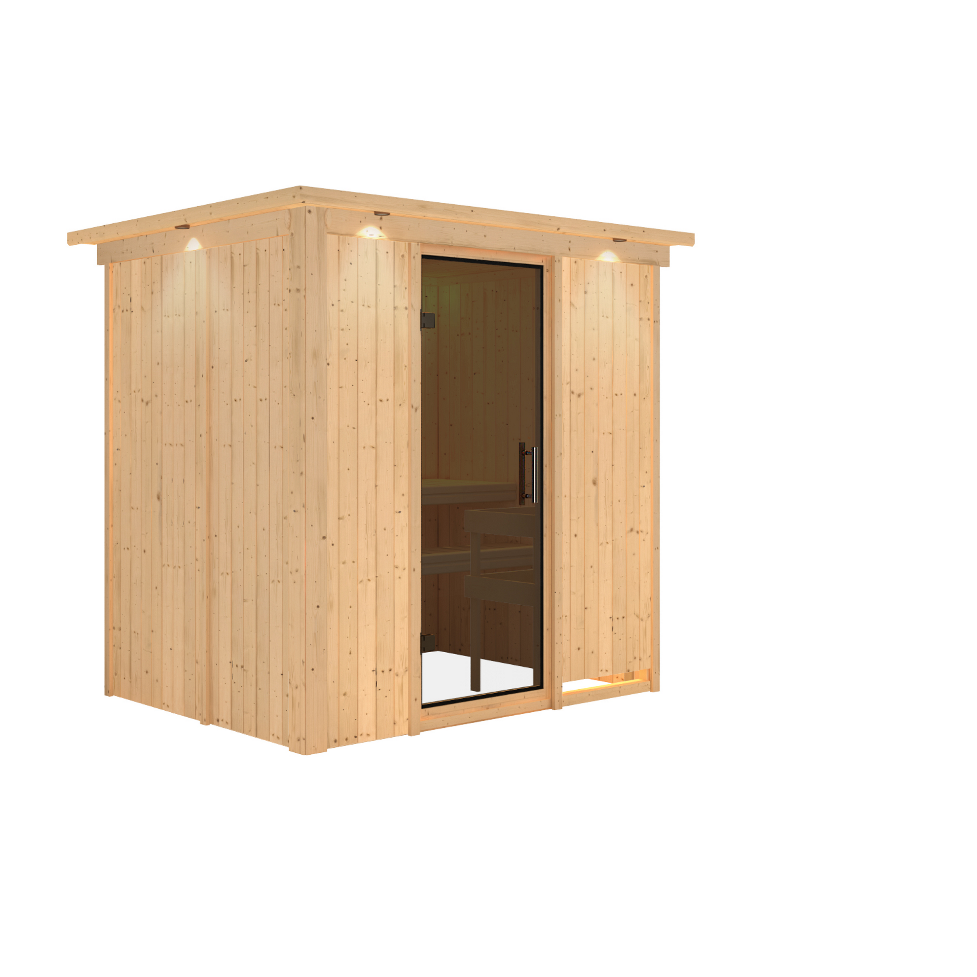 Elementsauna 'Carla' naturbelassen mit Kranz und graphitfarbener Tür 210 x 165 x 202 cm + product picture