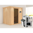 Elementsauna 'Carla' naturbelassen mit Kranz und graphitfarbener Tür 3,6 kW Ofen externe Steuerung Easy 210 x 165 x 202 cm