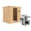 Elementsauna 'Carla' naturbelassen mit Kranz und graphitfarbener Tür 3,6 kW Ofen externe Steuerung Easy 210 x 165 x 202 cm