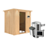 Elementsauna 'Carla' naturbelassen mit Kranz und graphitfarbener Tür 3,6 kW Ofen externe Steuerung Easy 210 x 165 x 202 cm
