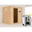 Elementsauna 'Carla' naturbelassen mit Kranz und graphitfarbener Tür 3,6 kW Bio-Ofen externe Steuerung Easy 210 x 165 x 202 cm