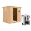 Elementsauna 'Carla' naturbelassen mit Kranz und graphitfarbener Tür 3,6 kW Bio-Ofen externe Steuerung Easy 210 x 165 x 202 cm