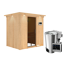 Elementsauna 'Carla' naturbelassen mit Kranz und graphitfarbener Tür 3,6 kW Bio-Ofen externe Steuerung Easy 210 x 165 x 202 cm