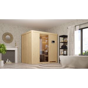Elementsauna 'Carla' naturbelassen mit Klarglastür 3,6 kW Ofen externe Steuerung Easy 196 x 151 x 198 cm