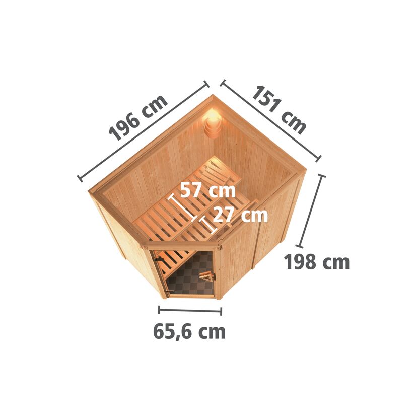Eck-Sauna aus Holz mit Maßen