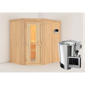Elementsauna 'Carlota' naturbelassen mit Energiespartür 3,6 kW Bio-Ofen externe Steuerung Easy 151 x 196 x 198 cm