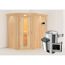 Elementsauna 'Carlota' naturbelassen mit Kranz und Energiespartür 3,6 kW Ofen externe Steuerung Easy 165 x 210 x 202 cm