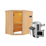 Eck-Sauna aus Holz mit Saunaofen