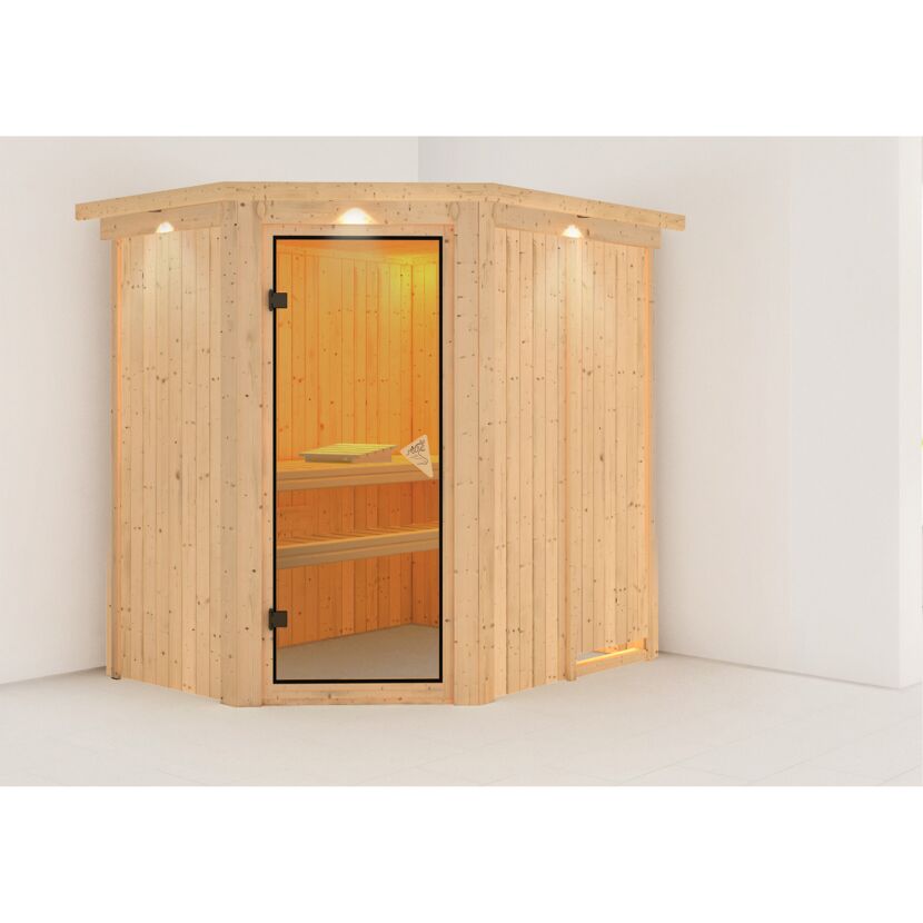 Elementsauna 'Carlota' naturbelassen mit Kranz und bronzierter Tür 165 x 210 x 202 cm