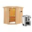 Elementsauna 'Carlota' naturbelassen mit Kranz und bronzierter Tür mit 3,6 kW Bio-Ofen externe Steuerung Easy 165 x 210 x 202 cm