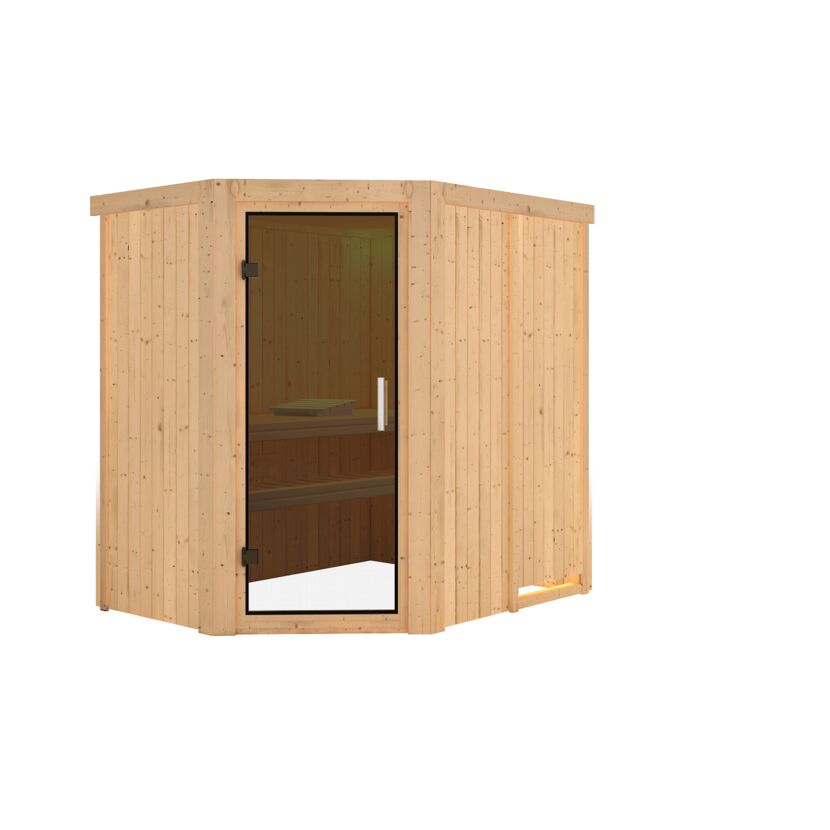 Elementsauna 'Carlota' naturbelassen mit graphitfarbener Tür 151 x 196 x 198 cm
