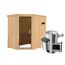 Elementsauna 'Carlota' naturbelassen mit graphitfarbener Tür 3,6 kW Ofen externe Steuerung Easy 151 x 196 x 198 cm