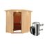 Ecksauna aus Holz mit Saunaofen