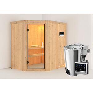 Elementsauna 'Carlota' naturbelassen mit Klarglastür 3,6 kW Bio-Ofen externe Steuerung Easy 151 x 196 x 198 cm