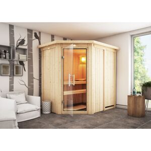 Elementsauna 'Carlota' naturbelassen mit Kranz und Klarglastür 165 x 210 x 202 cm