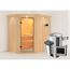 Elementsauna 'Carlota' naturbelassen mit Kranz und Klarglastür 3,6 kW Ofen externe Steuerung Easy 165 x 210 x 202 cm