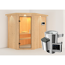 Elementsauna 'Carlota' naturbelassen mit Kranz und Klarglastür 3,6 kW Ofen externe Steuerung Easy 165 x 210 x 202 cm