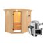 Elementsauna 'Carlota' naturbelassen mit Kranz und Klarglastür 3,6 kW Ofen externe Steuerung Easy 165 x 210 x 202 cm