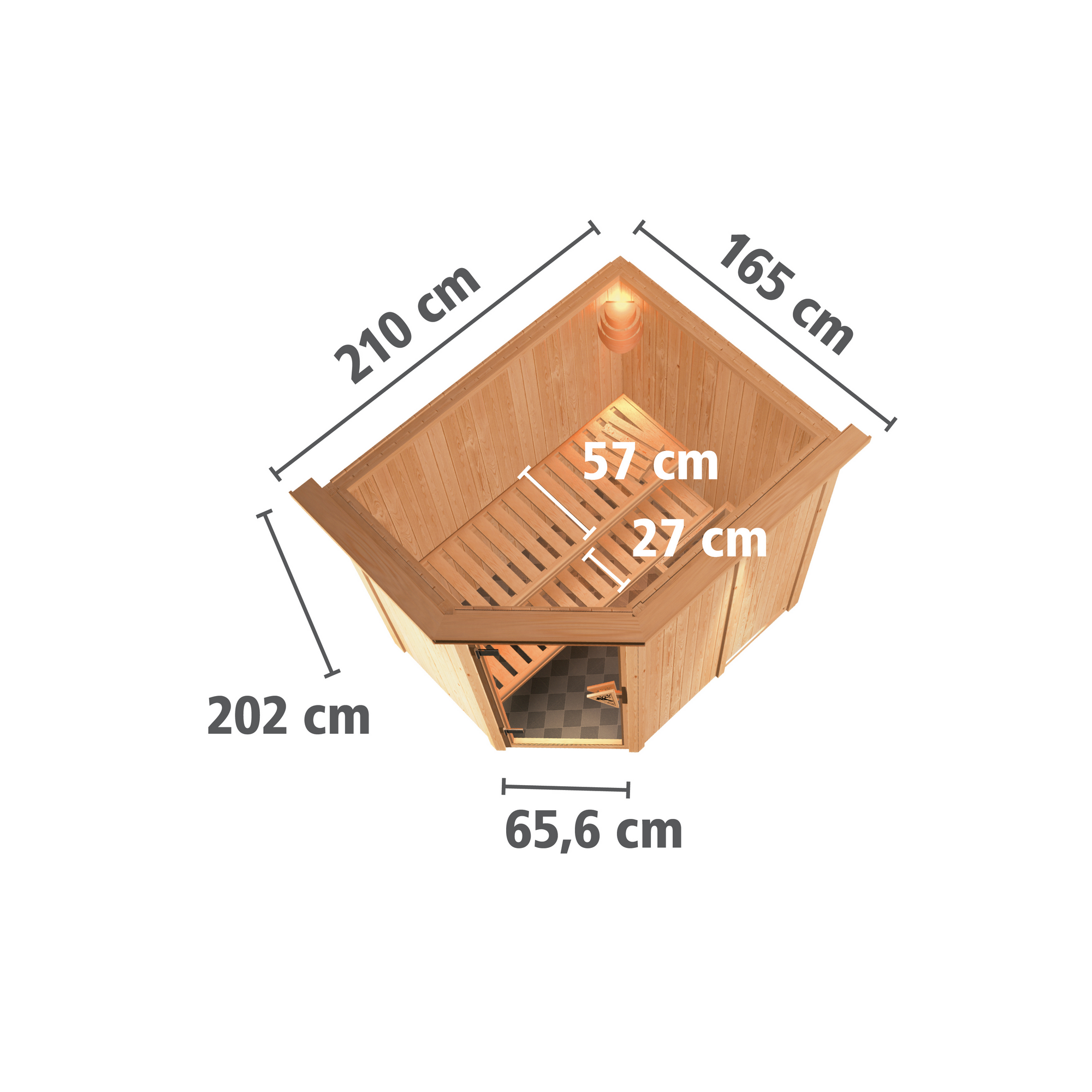 Elementsauna 'Carlota' naturbelassen mit Kranz und Klarglastür 3,6 kW Bio-Ofen externe Steuerung Easy 165 x 210 x 202 cm