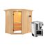 Eck-Sauna aus Holz mit Saunaofen
