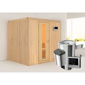 Elementsauna 'Carmen' naturbelassen mit Energiespartür 3,6 kW Ofen externe Steuerung Easy 196 x 170 x 198 cm