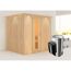 Sauna aus hellem Holz mit Saunaofen