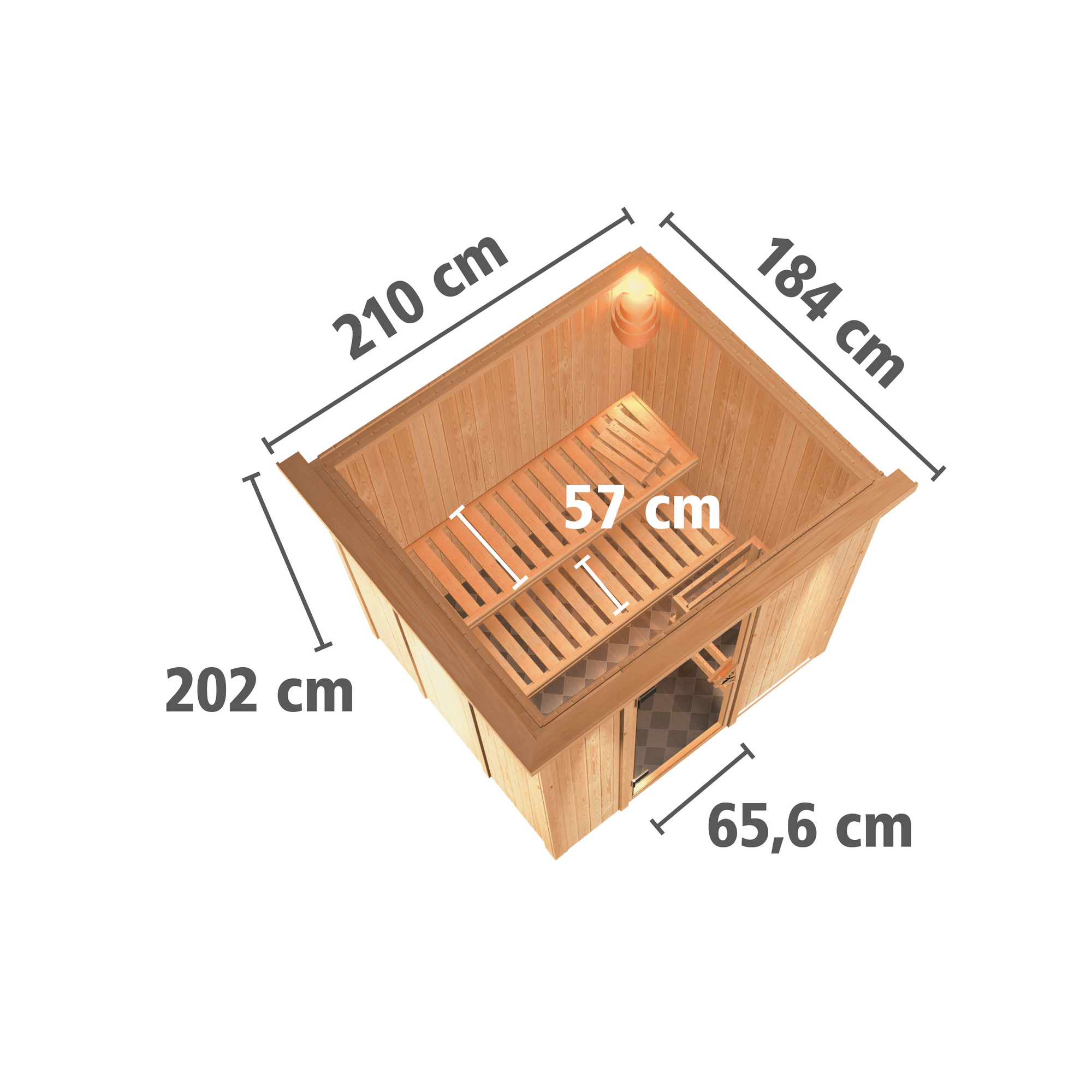 Elementsauna 'Carmen' naturbelassen mit Kranz und bronzierter Tür 210 x 184 x 202 cm